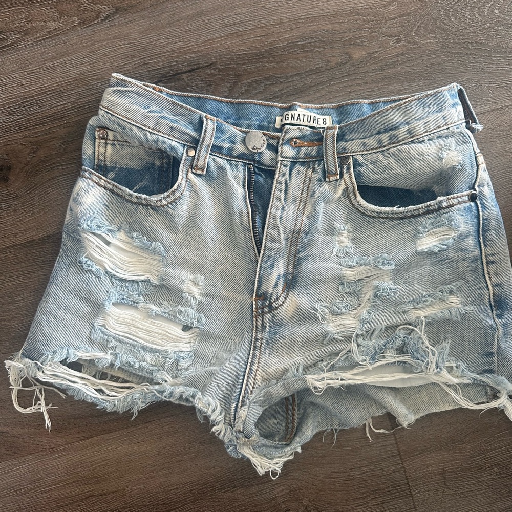 Signature Women's Ripped Jean Shorts - Light Blue